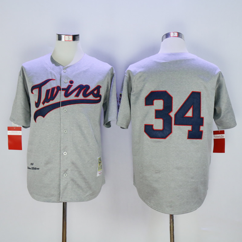 Men Minnesota Twins 34 Puckett Grey Throwback 1969 MLB Jerseys